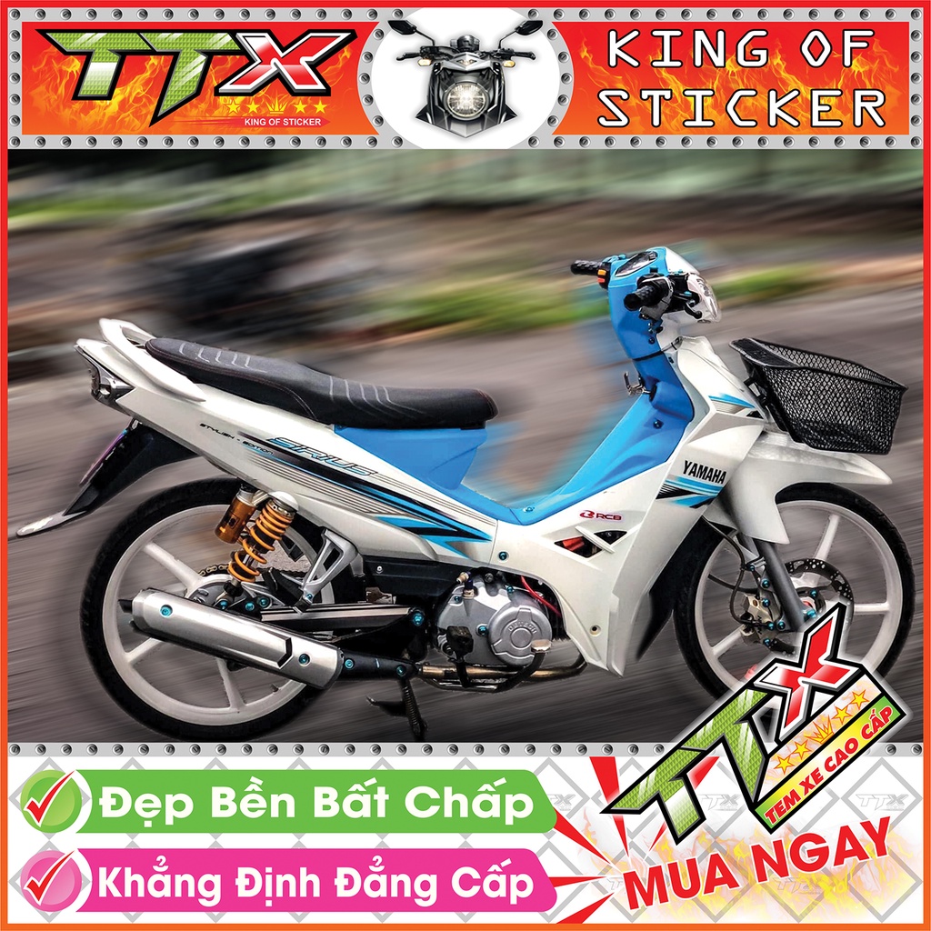 Tem sirius chỉ xanh , Tem xe phụ kiện sirius màu trắng xanh siêu đẹp , Shop TTX Team chế sirius mã (S0045/A4)
