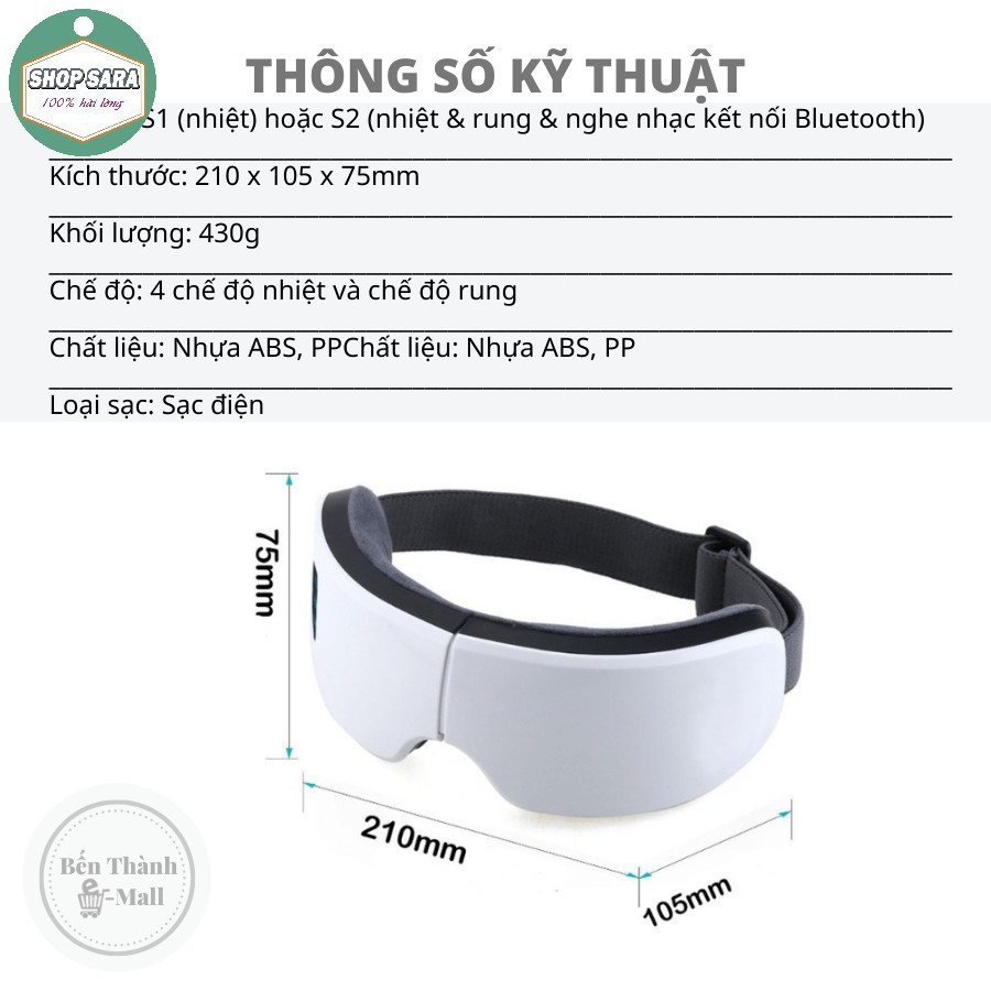 MÁY MASSAGE MẮT SMART EYE BẢN S10 - Máy Massage Thông Minh Trị Mỏi Mắt, Thâm Quầng Làm ấm, Rung, Nghe nhạc Bluetooth