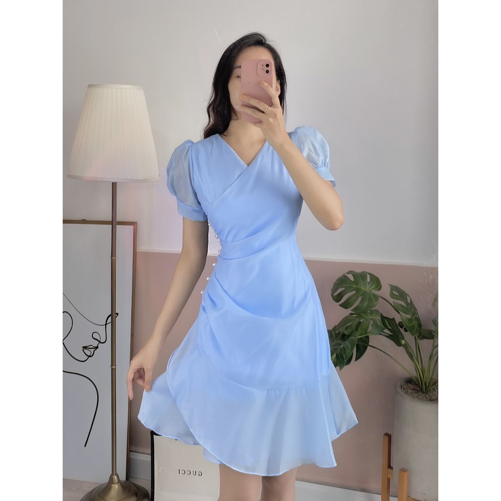 Đầm Cổ V Tiểu thư chữ A xòe nhẹ, Đuôi cá, trắng, xanh, kết Trai, Tơ, đi làm, đi chơi, đi tiệc | BigBuy360 - bigbuy360.vn