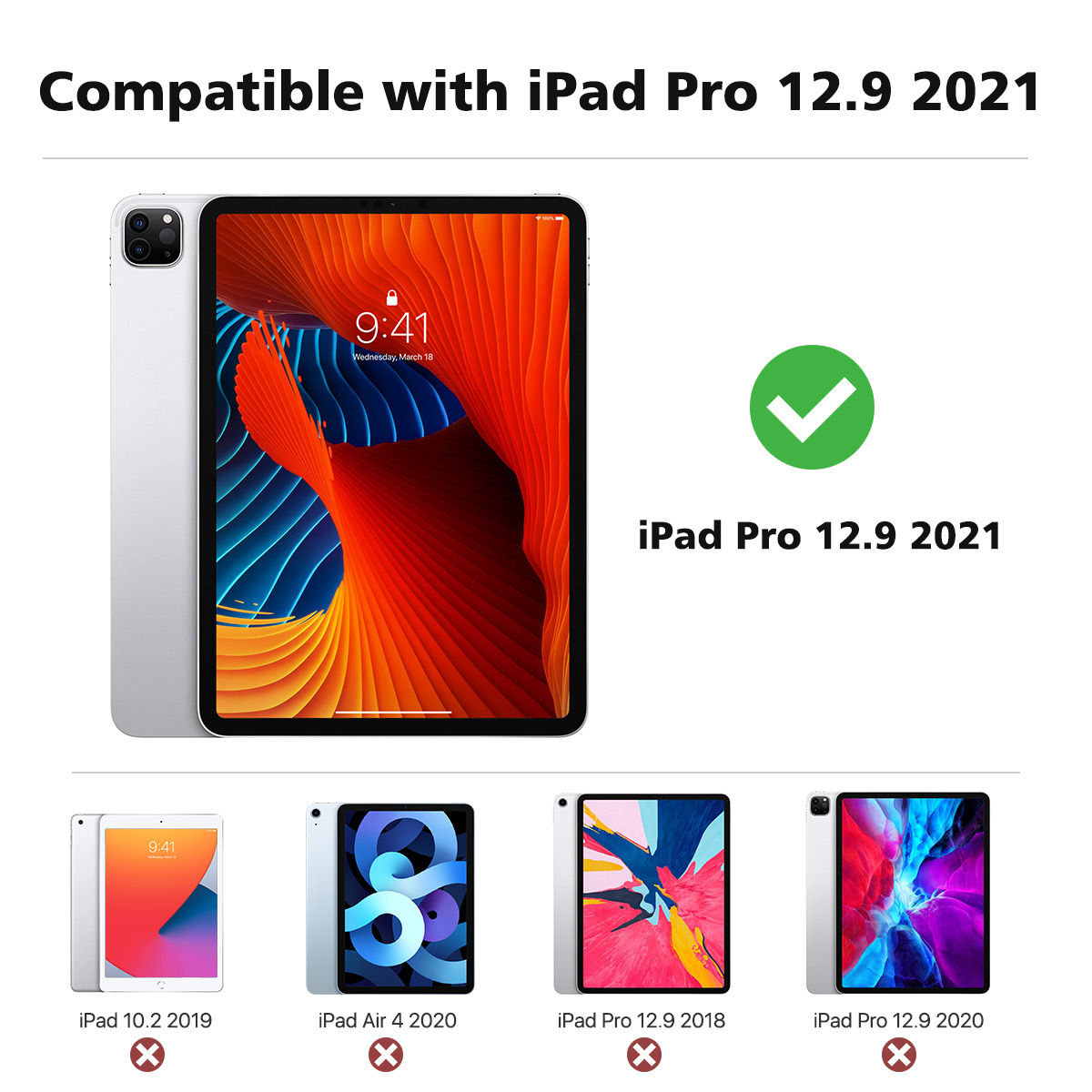 MoKo Case Fit iPad Pro 12.9" 2021(5th Gen), Ultra Slim Translucent Hard Back & Front PU Leather Smart Cover w/ Auto Wake/Sleep