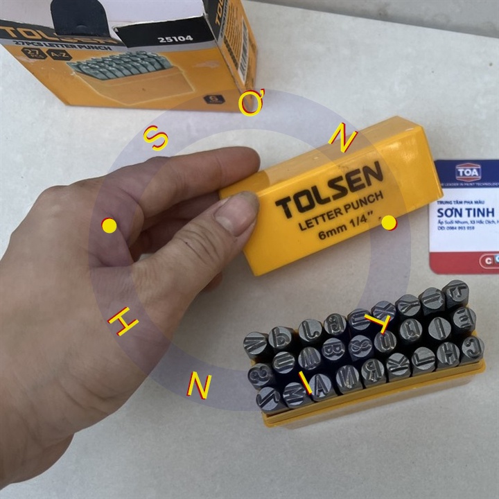 Bộ Đóng Chữ 27 Chữ 6mm Từ A Tới Z TOLSEN 25104, Bộ Dập Chữ Bình Hơi, Đột Chữ khung xe máy 6mm
