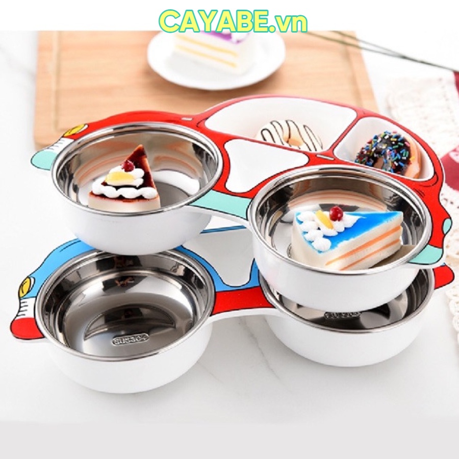 Set khay ăn dặm 3 món inox hình ô tô cho bé Royalcare rc-2020-0805 màu xanh/ đỏ