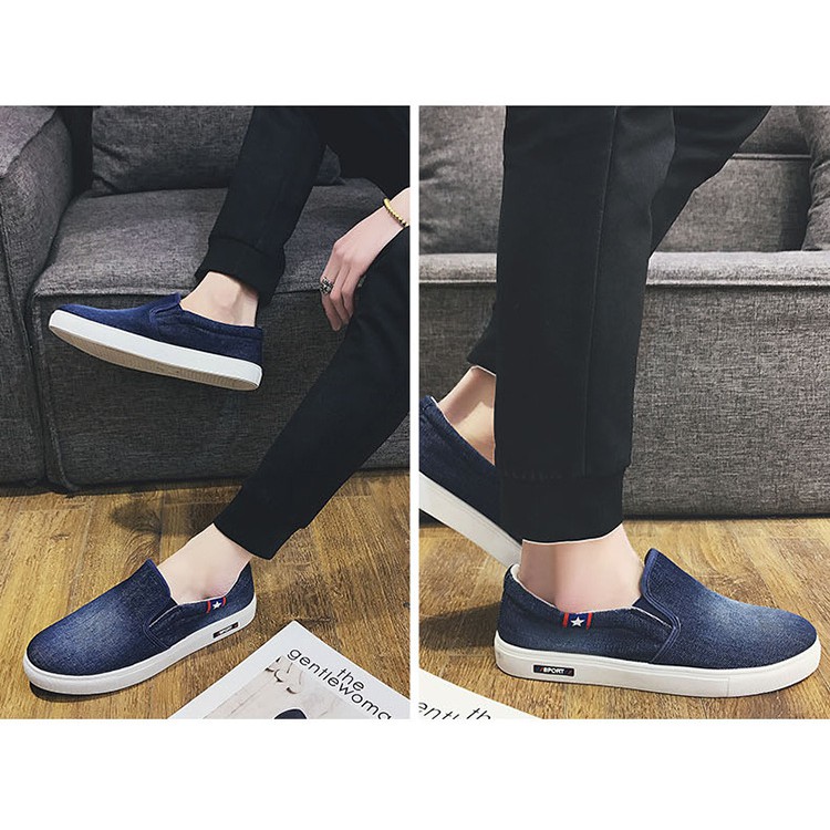 Giày Lười Vải jean Nam phong cách hàn quốc SPIO A034 xanh.QT Store