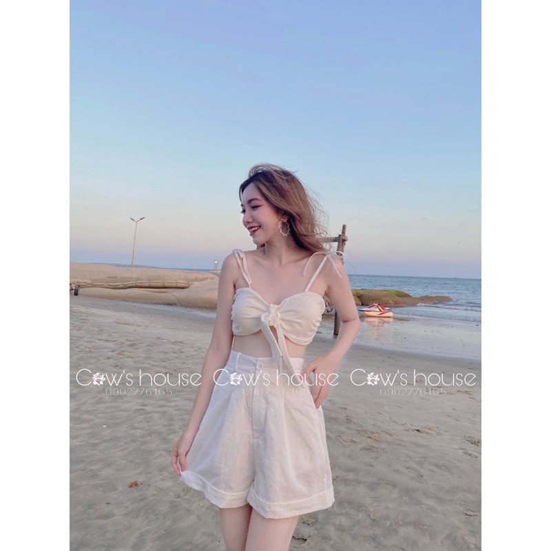 SET CROP VÀNG 2S CỘT NƠ NGỰC + SHORT