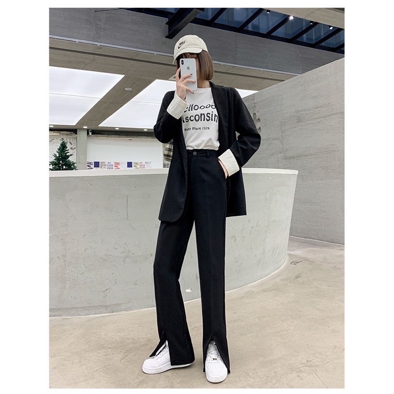 Quần Jean Đen Loe xẻ ống [FREESHIP]quần jean nữ ống loe Ulzzang