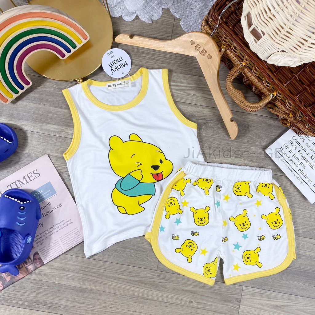 [Bé:6-27kg] Bộ Quần Áo Ba Lỗ Minky Mom, Vải Thun Lạnh Thoáng Mát Trơn, In Hình Hoạt Hình Cho Bé- Mã: BL-IN22