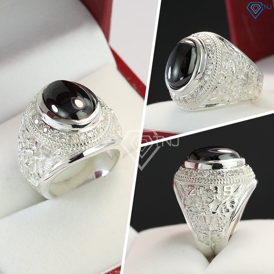 Nhẫn bạc nam hình đại bàng đính đá Oval đen cá tính NNA0107 - Trang Sức TNJ