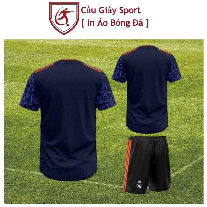 Bộ Quần Áo Bóng Đá Real Xanh Chữ Thun Thái