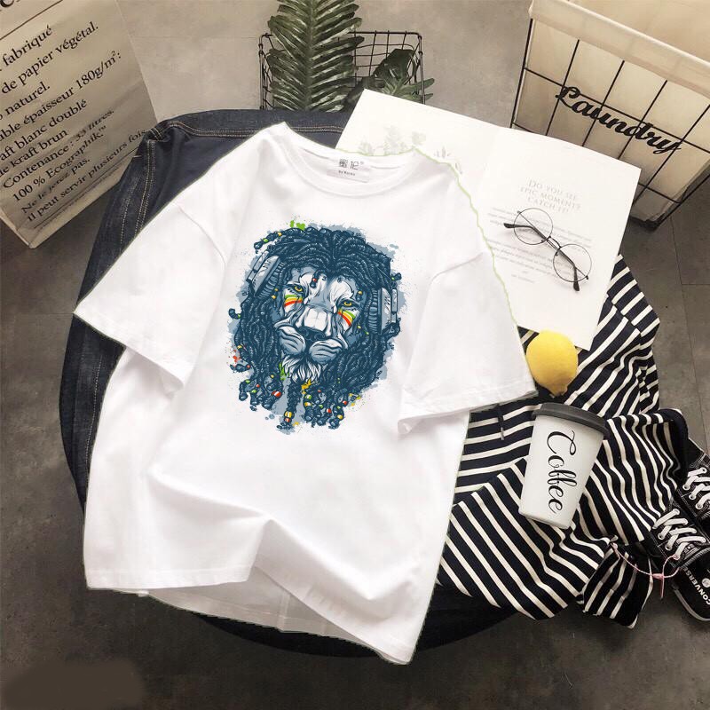 Áo thun Cotton Unisex - Hổ - Sư tử - Phong Cách - Logo sư tử màu xanh đen