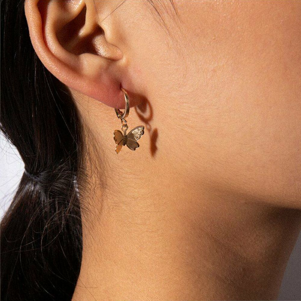 Khuyên Tai Dạng Móc Mặt Tròn Hình Bướm Nhiều Màu Thời Trang Cho Nam Và Nữ