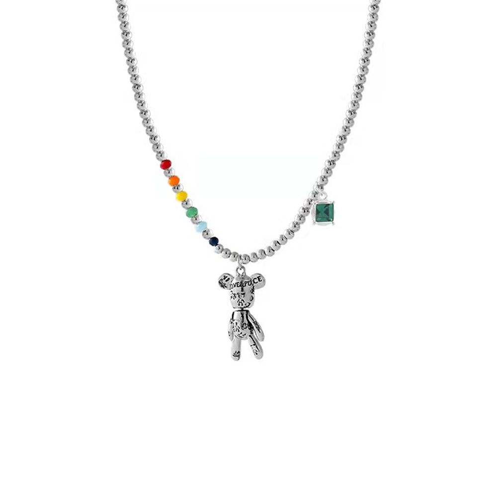 Vòng cổ bằng thép titan mặt hình gấu hoạt hình phong cách Hàn Quốc thời trang cho nữ