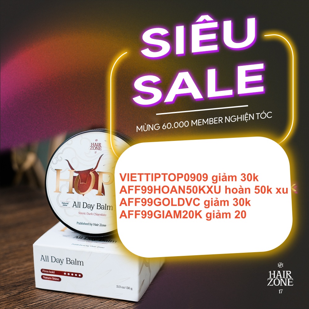 [HOPE]] Sáp vuốt tóc nam ALL DAY BALM - HOPE Edition 2020 by Hairzone 2Oz 56g wax tạo kiểu tóc