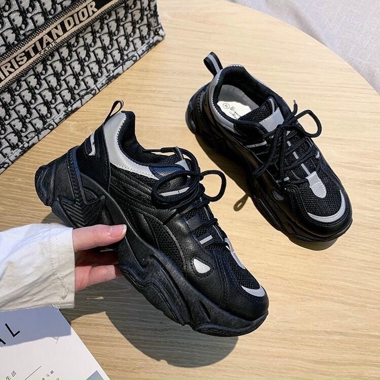 [Mã FAMAYWA2 giảm 10k đơn từ 50k] Giầy thể thao nữ, giầy vạch phản quang 3 màu đen, hồng, xám độn đế 5cm - a31 | BigBuy360 - bigbuy360.vn