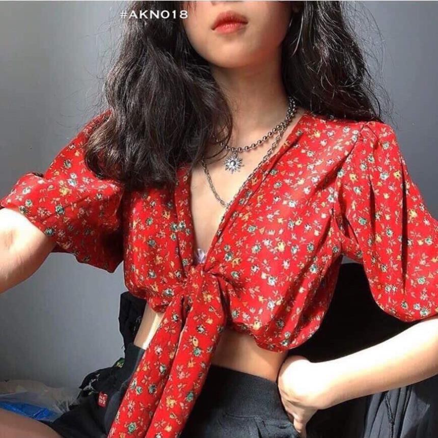 💝 FREESHIP 💝 Áo CropTop hoa nhí nơ ngực AK018 [Mẫu Mới Hè 2021]