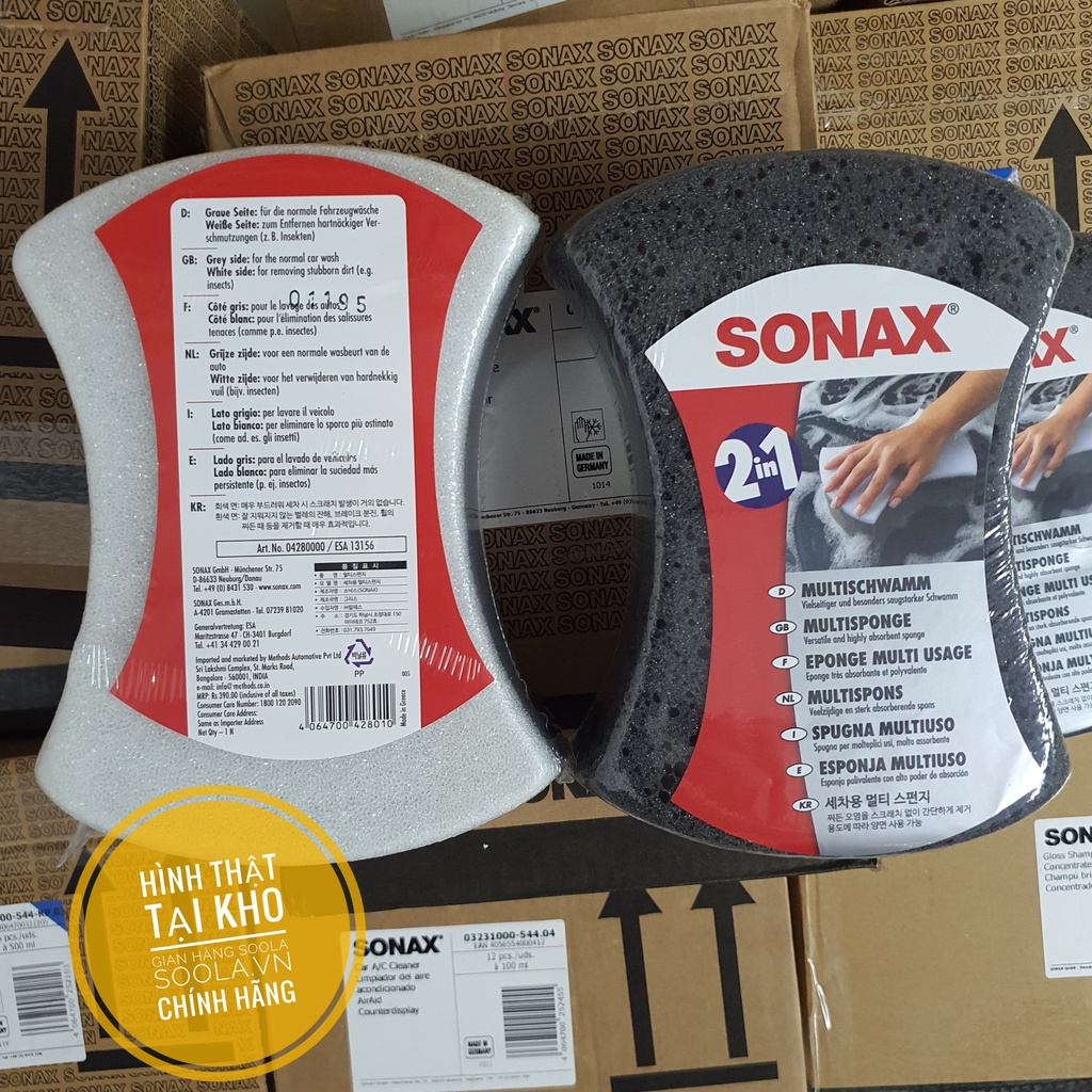 Bộ Nước rửa xe Sonax và Mút hạn chế xước rửa xe 2 mặt Sonax Gloss Shampoo Chính hãng 314300 428000