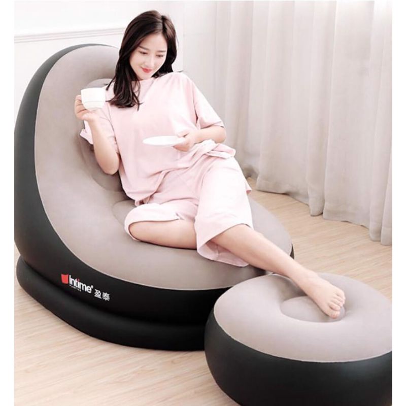 Ghế Hơi Tựa Lưng Bọc Nhung Mềm Mịn Êm Ái - Đệm Hơi Lót Chân Cao Cấp - Ghế Sofa Hơi
