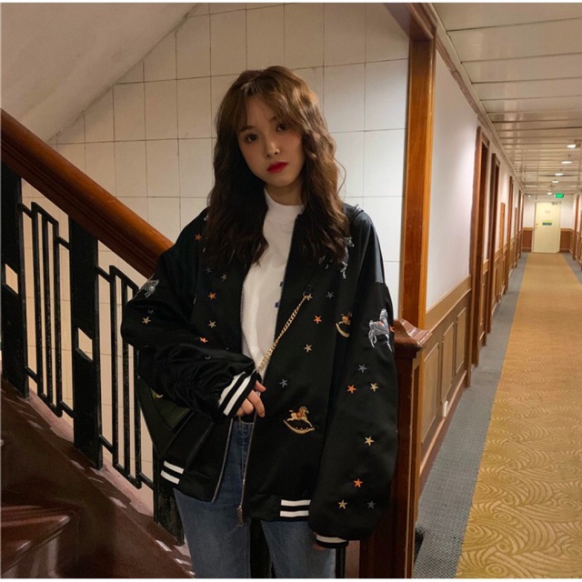 SẴN | ÁO KHOÁC ULZZANG TAY BỒNG BÈO NHÚN BOMBER NỮ THÊU HÌNH NGỰA | BigBuy360 - bigbuy360.vn