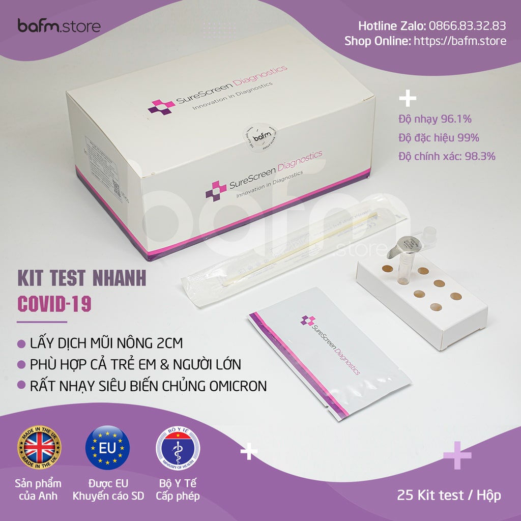 Kit Test Nhanh Không gây Thốn &amp; Đau phù hợp cả Trẻ em &amp; Người lớn - SUREGREEN nhập chính hãng từ Anh - Được BYT cấp phép