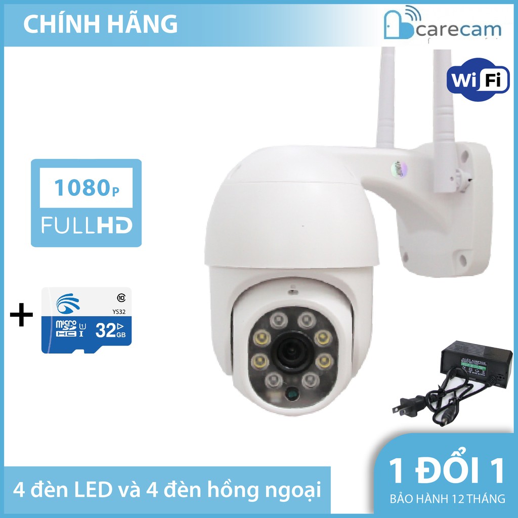 CAMERA WIFI PTZ Carecam 23HS200 NGOÀI TRỜI XOAY 360 8 LED HD1080 - 2MP, XEM ĐÊM CÓ MÀU, CẢNH BÁO KHI CÓ CHUYỂN ĐỘNG