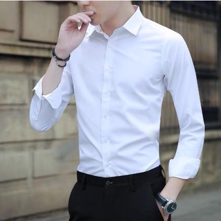 Áo sơ mi nam dài tay cổ bẻ dáng ôm Hàn Quốc vải lụa thái cao cấp chống nhăn