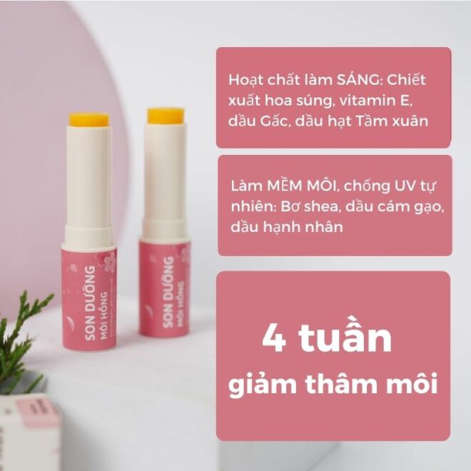 Combo Môi Hồng Cỏ Mềm Son Lụa Không Chì, Son Dưỡng Môi Cỏ Mềm 20g