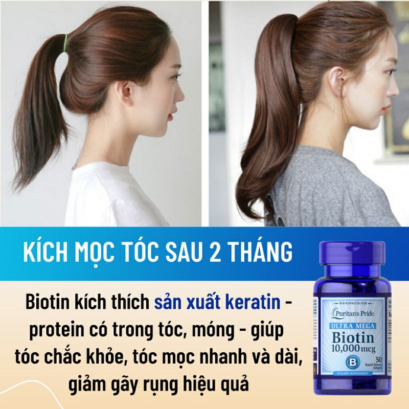 Viên uống Biotin giảm rụng tóc, kích mọc tóc Puritan's Pride 10000 mcg