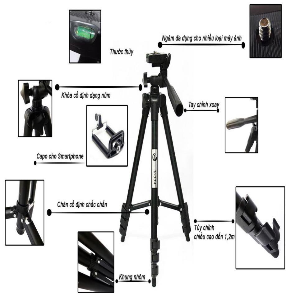 Gậy 3 chân chụp hình điện thoai, chân đế livetream quay tiktok Tripod 3120