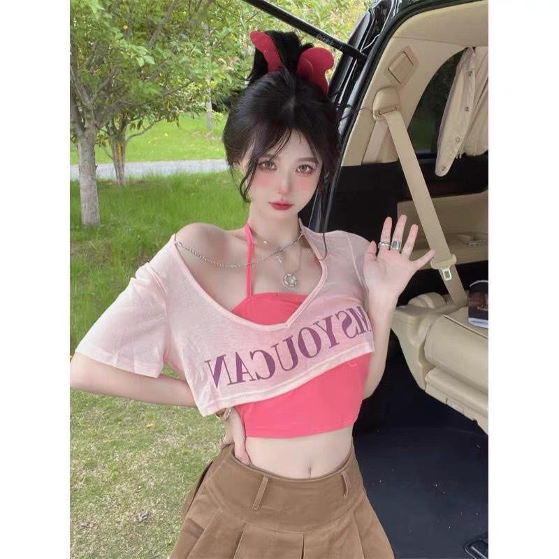 ÁO CROPTOP KÈM YẾM XINH PHỐI XÍCH MISYOUCAN  CN8