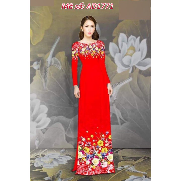 ⚡️ có big size 5XL ⚡️ AD1771 Set áo dài truyền thống cổ thuyền họa tiết hoa tay dài kèm quần ống rộng