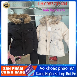 Áo khoác phao nữ dáng ngắn ba lớp rút eo