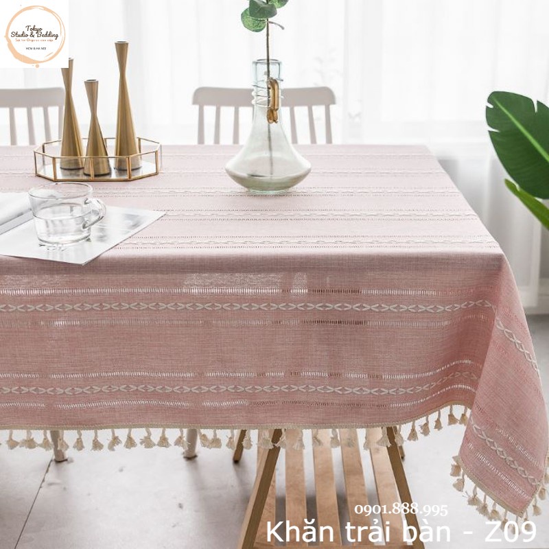 K7_Khăn trải bàn Cao Cấp có tua hình vuông/chữ nhật chất liệu cotton 100% Phong cách Bắc Âu