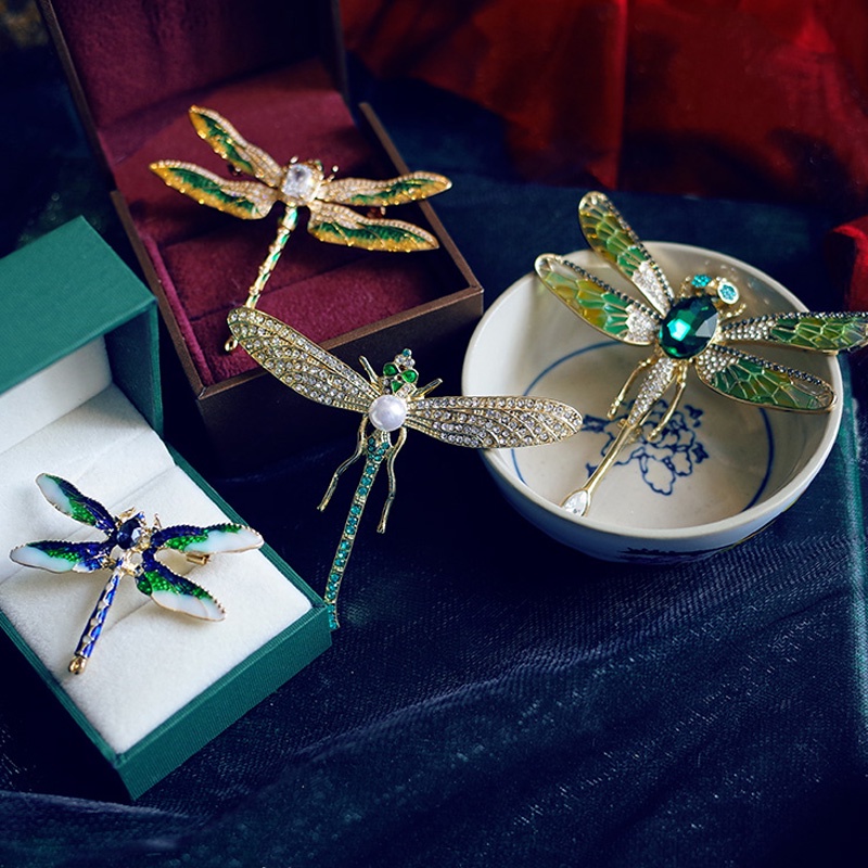 Ghim Cài Áo Hình Chuồn Chuồn Đính Đá Phong Cách Retro