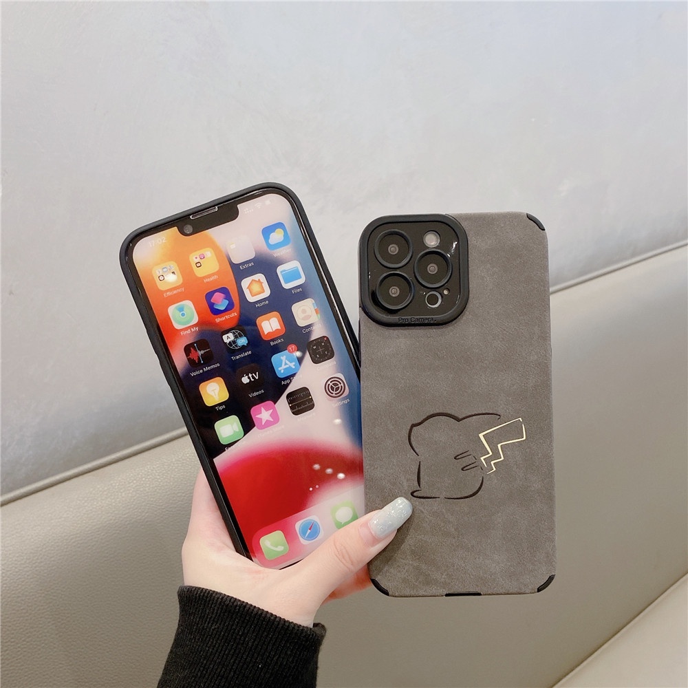 Ốp Điện Thoại Da Lộn In Hoạt Hình Pikachu Cho iPhone14 13 12 11 Pro Max XR Xs 7 8 Plus