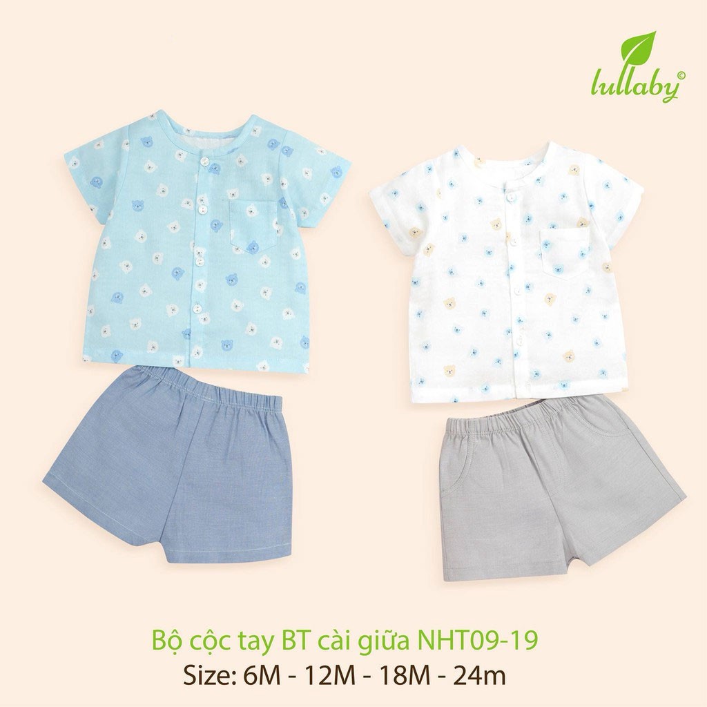 Bộ quần áo trẻ em mẫu cộc tay bổ nẹp vải xô 2 lớp gấu cho bé trai của lullaby nhật hoa  [ NHT10-19 - NHT 11-19 ]