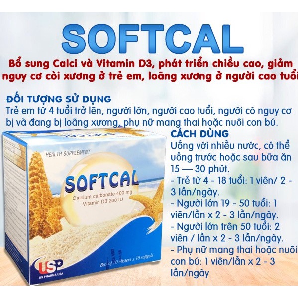 SOFTCAL HỘP 100V - SOFTCAL - BỔ SUNG CALCI VÀ VITAMIN D3 cho phụ nữ khi mang thai, loãng xương ở người già, g