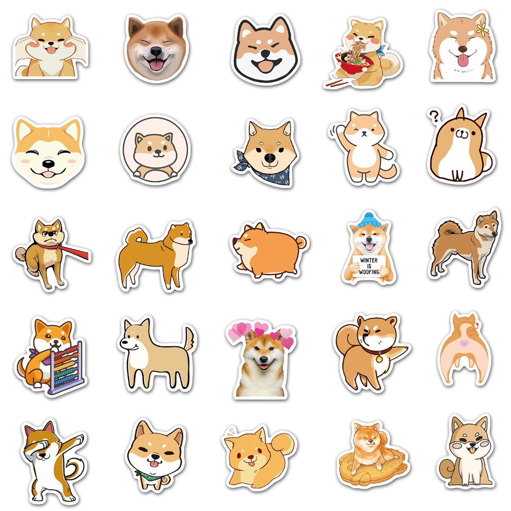 Set 50 miếng dán hình chú chó shiba không thấm nước