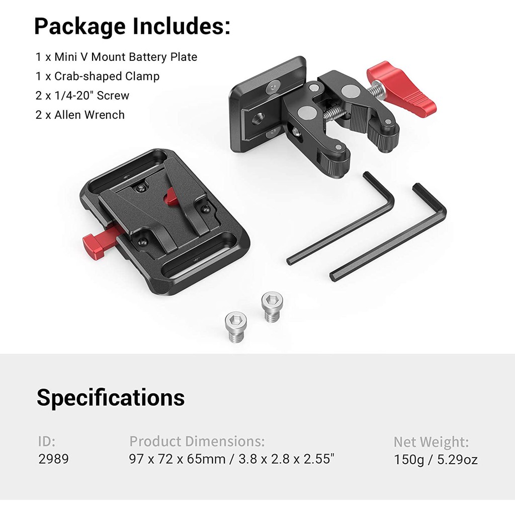 Giá đỡ Pin tích hợp Kẹp càng cua dành cho các loại Pin V Mount - SmallRig 2989