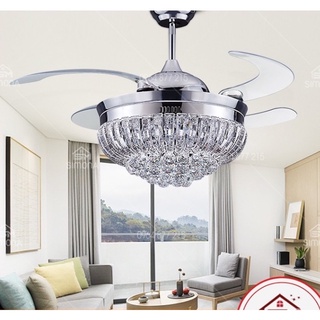 Đèn Quạt Trần Trang Trí, Quạt trần đèn chùm có đèn DQ 8049 + Tặng Bộ Điều Khiển Cao Cấp