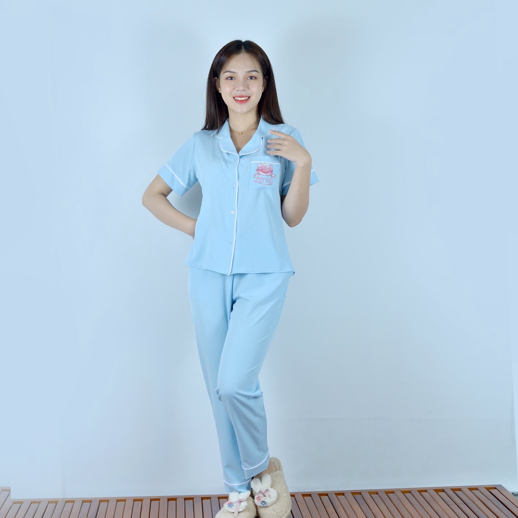 Bộ đồ bộ Pijama màu XANH NGỌC  tay ngắn quần dài vải cao cấp -  co giãn nhẹ - Thoải Mái Nhẹ Nhàng