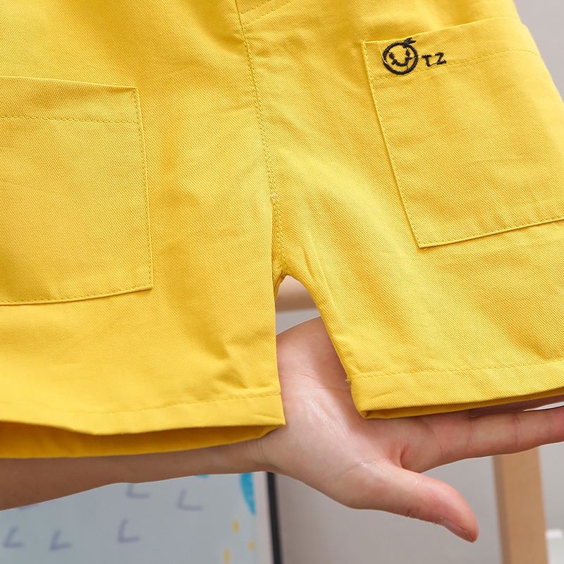 Set Đồ Mùa Hè 2 Món Gồm Áo Tay Cộc In Họa Tiết Mặt Cười + Quần Có Dây Đeo Cho Bé Trai / Bé Gái Mới