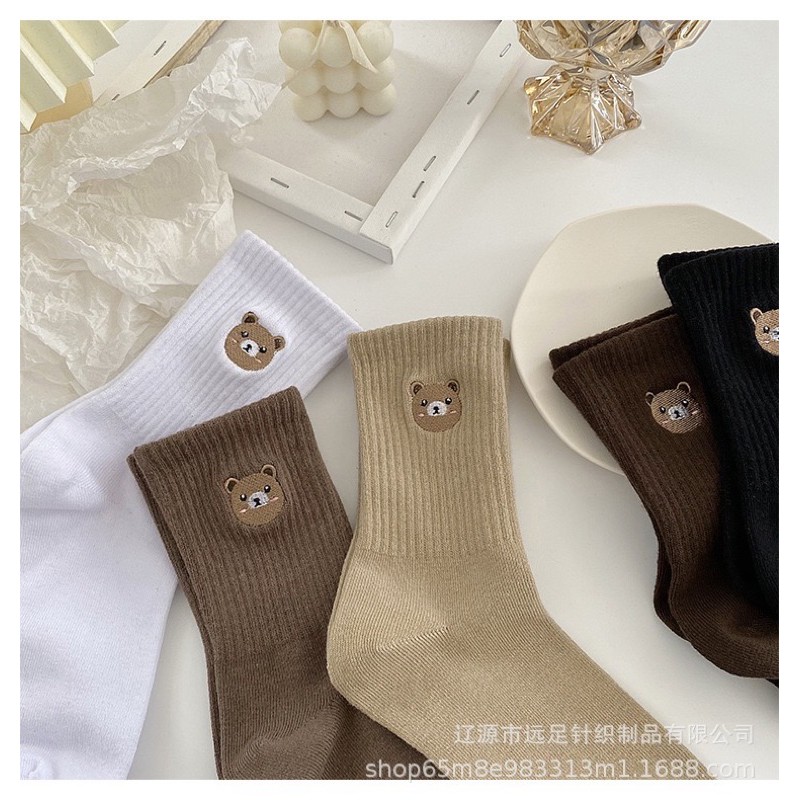 Vớ Tất Gấu Thêu Cổ Cao Cotton Kháng Khuẩn Dành cho cả nam và nữ hàng loại 1 bao đổi trả