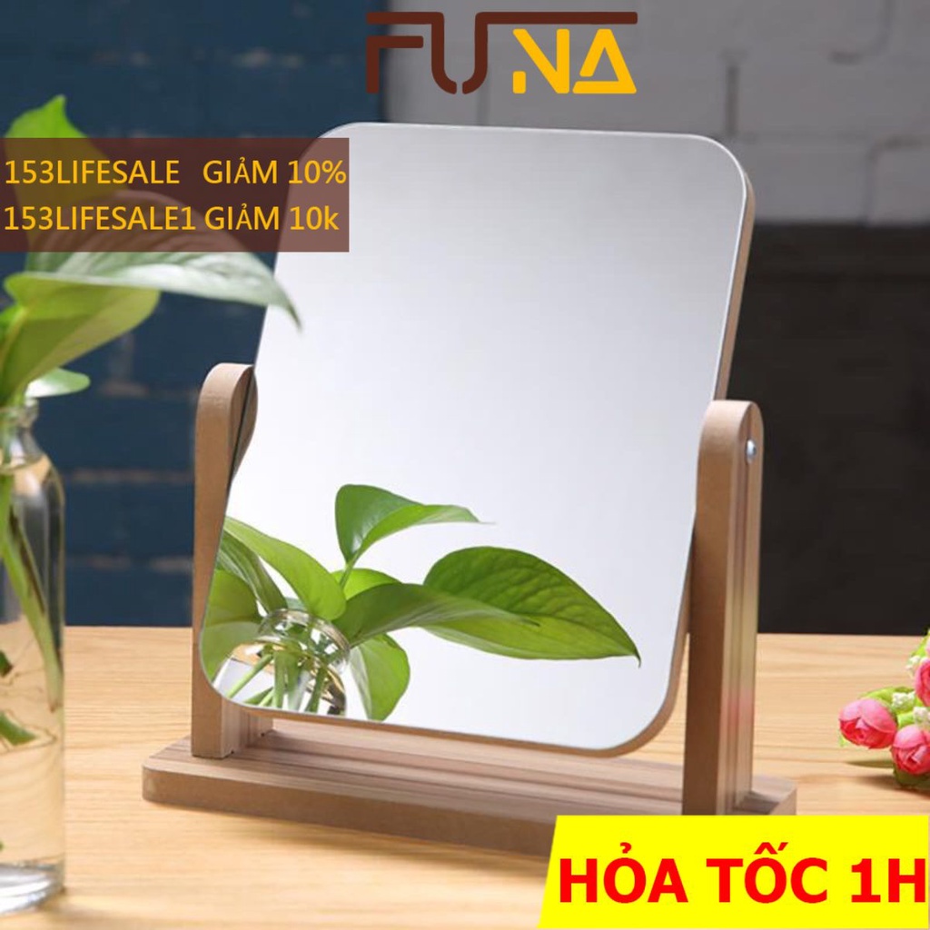 Gương trang điểm để bàn FUNA khung gỗ bền chắc phong cách Hàn Quốc