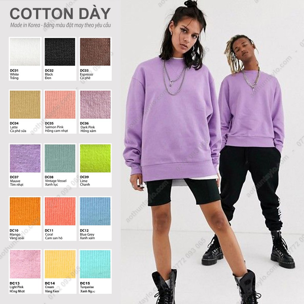 Nguồn Sỉ  Áo Tay Dài Màu Trơn Nam Nữ x Vải French Terry PLUS Cotton Dày PLUS (KR) - Unisex Oversized-fit Sweater STVR VN