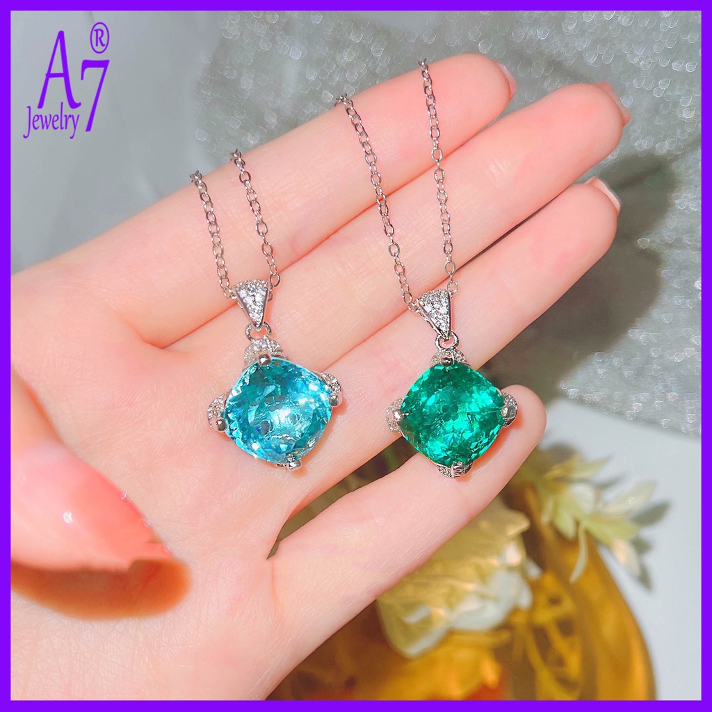 Vòng cổ Bạc 925 Mặt Vuông Xanh Navy X4Y84