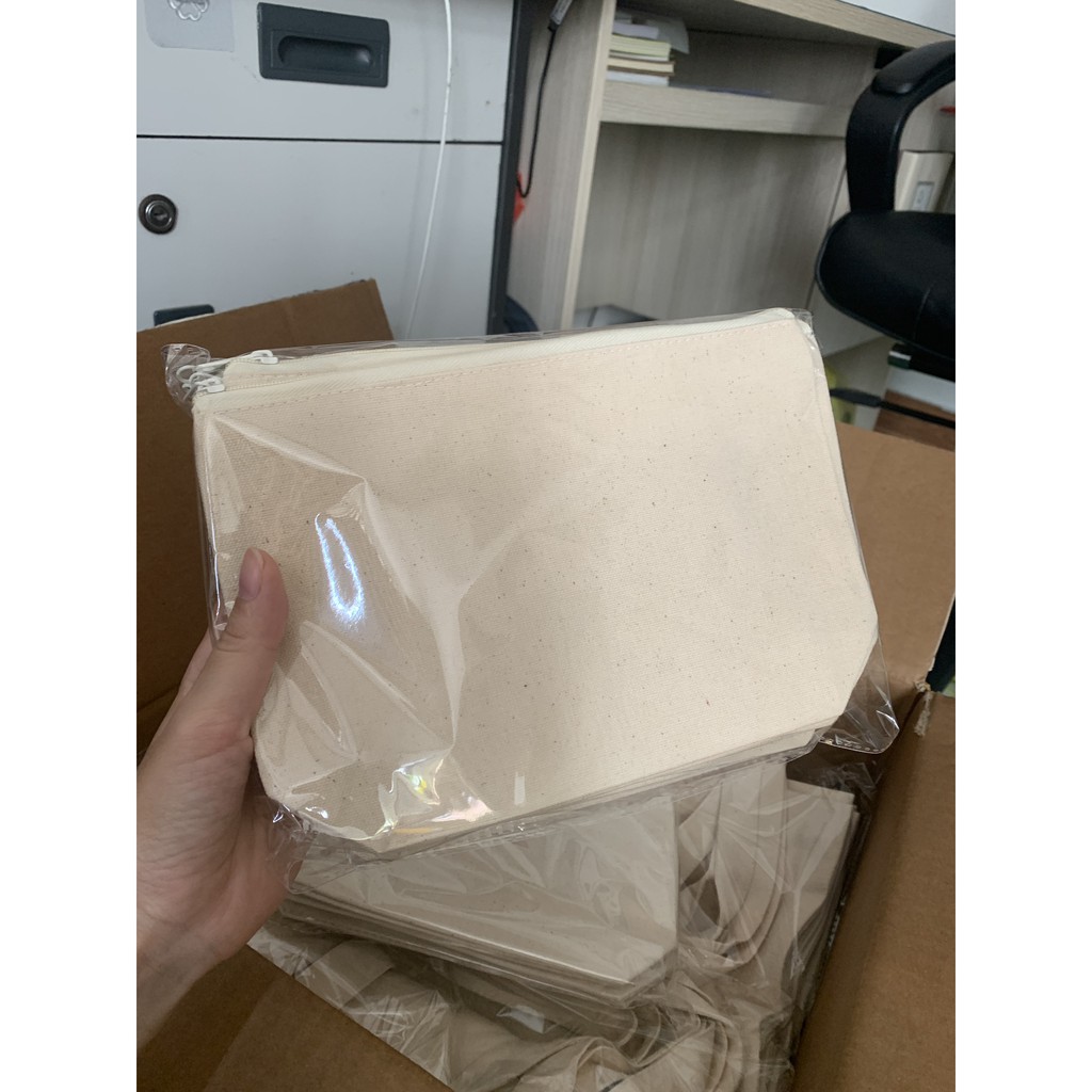 Ví Vải Canvas Trơn Màu Mộc/Đen Có Khóa Kéo Đơn Giản, Bền Chắc - Hàng Xuất Khẩu