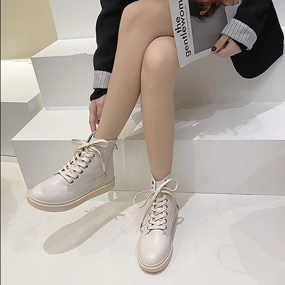 Boot cao cổ ulzzang  Meimei T8.13 Giày cao cổ nữ dạng bốt đế bằng chất liệu da PU có khóa kéo sau boots