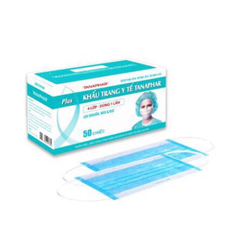 Khẩu trang Tanaphar 4 lớp giấy kháng khuẩn- không gây mụn hộp 50 chiếc