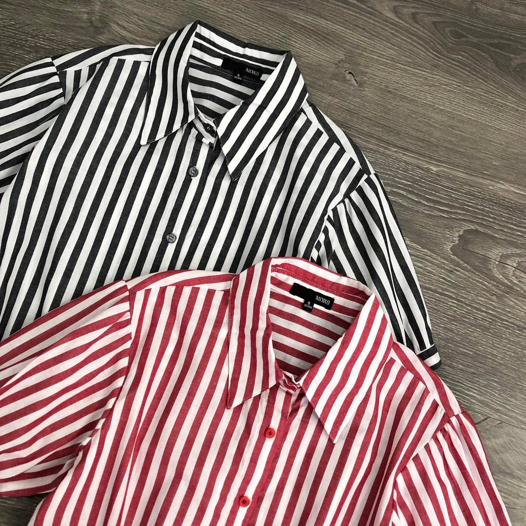 Áo sơ mi nữ MIXXO sọc lưng bo 2 màu KAMI