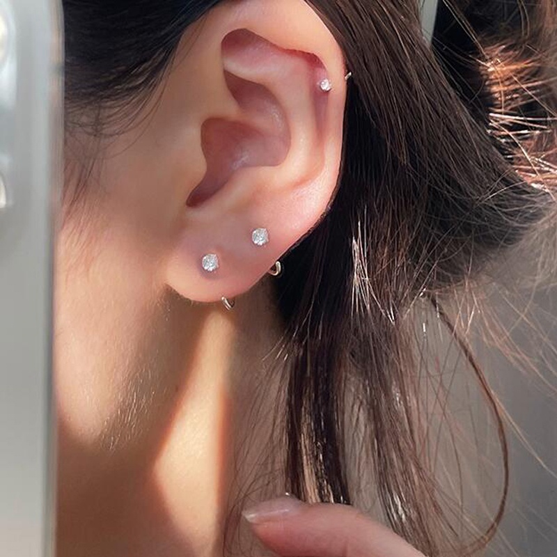 1 Đôi Bông Tai Mạ Bạc 925 Dạng Vòng Đính Đá Zircon Chống Dị Ứng 6 / 8 / 10mm Đơn Giản Dành Cho Nữ