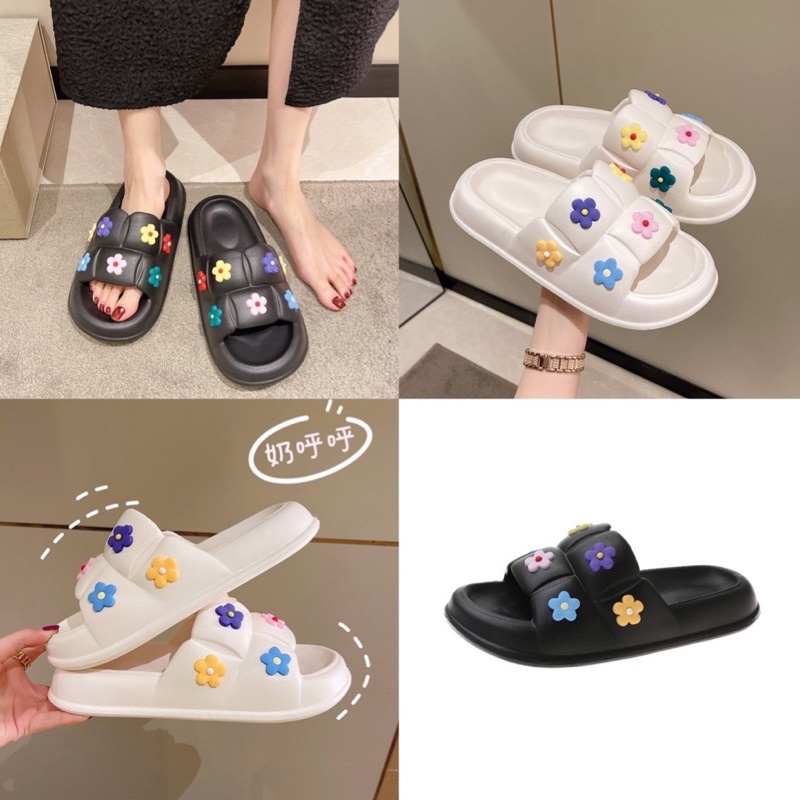 Dép bánh mì độn đế quai ngang gắn hoa siêu cute, hàng cao cấp